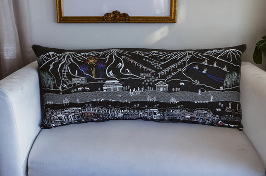 35" Black Breckenridge Nighttime Skyline Lumbar Decorative Pillow FurniFindUSA