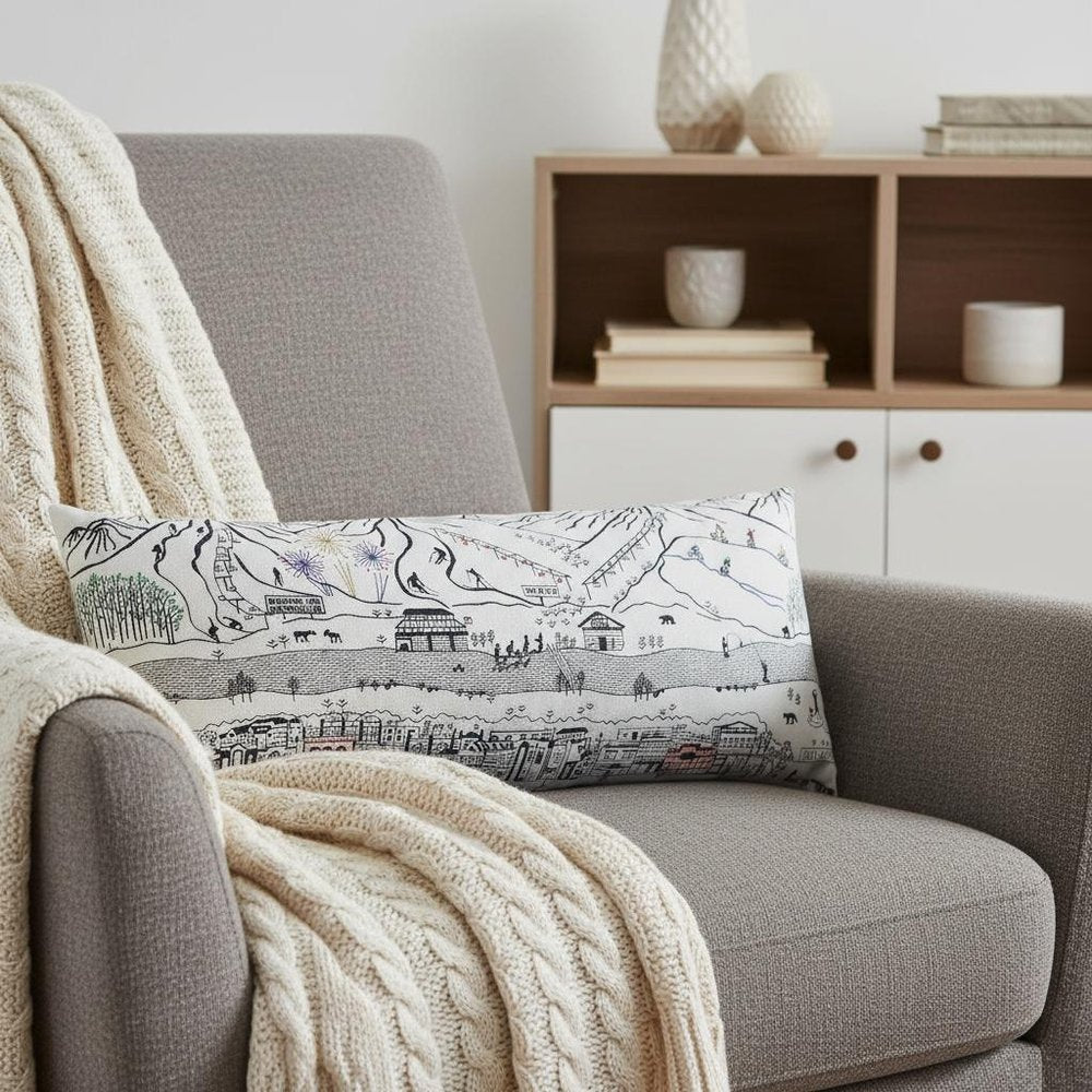 14" X 35" Dark Gray And White Breckenridge Nighttime Skyline Lumbar Decorative Pillow HomeRoots
