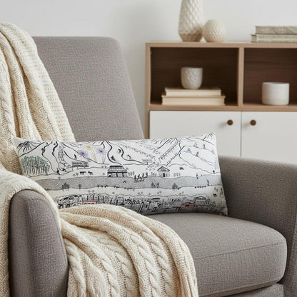 14" X 35" Dark Gray And White Breckenridge Nighttime Skyline Lumbar Decorative Pillow HomeRoots