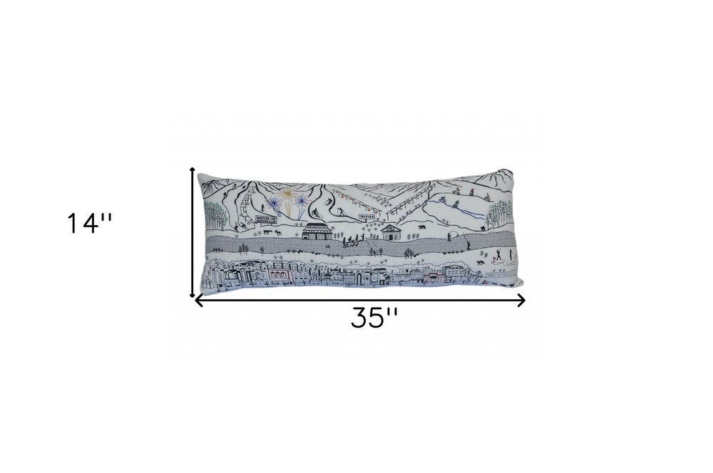 14" X 35" Dark Gray And White Breckenridge Nighttime Skyline Lumbar Decorative Pillow HomeRoots