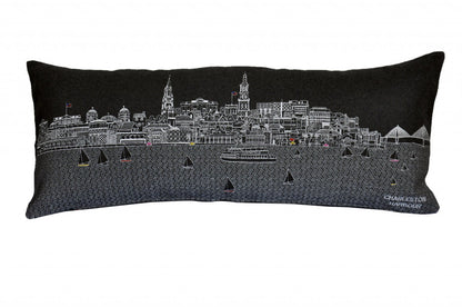 35" Black Charleston Nighttime Skyline Lumbar Decorative Pillow FurniFindUSA