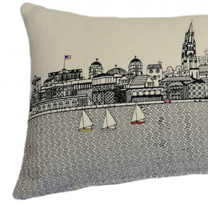 35" White Charleston Daylight Skyline Lumbar Decorative Pillow FurniFindUSA