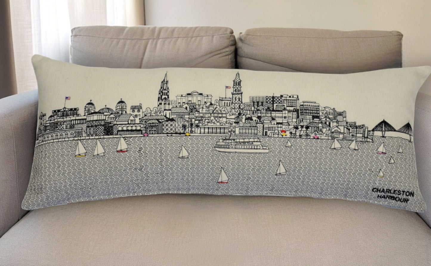 35" White Charleston Daylight Skyline Lumbar Decorative Pillow FurniFindUSA