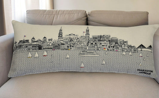 35" White Charleston Daylight Skyline Lumbar Decorative Pillow FurniFindUSA