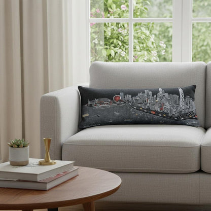 14" X 35" Dark Gray And White Chicago Nighttime Skyline Lumbar Decorative Pillow HomeRoots