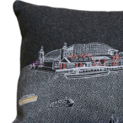 35" Black Chicago Nighttime Skyline Lumbar Decorative Pillow FurniFindUSA