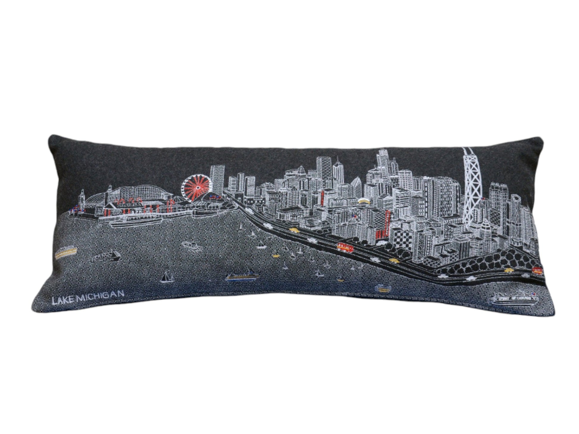 35" Black Chicago Nighttime Skyline Lumbar Decorative Pillow FurniFindUSA