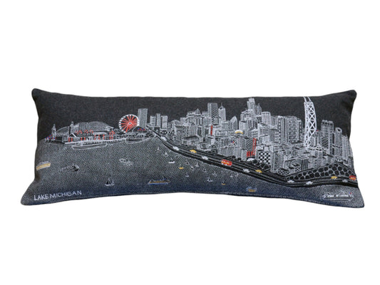 35" Black Chicago Nighttime Skyline Lumbar Decorative Pillow FurniFindUSA