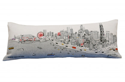 35" White Chicago Daylight Skyline Lumbar Decorative Pillow FurniFindUSA