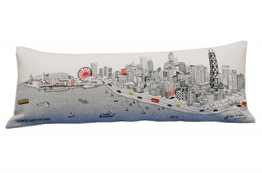 35" White Chicago Daylight Skyline Lumbar Decorative Pillow FurniFindUSA