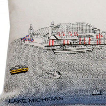 35" White Chicago Daylight Skyline Lumbar Decorative Pillow FurniFindUSA