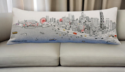 35" White Chicago Daylight Skyline Lumbar Decorative Pillow FurniFindUSA