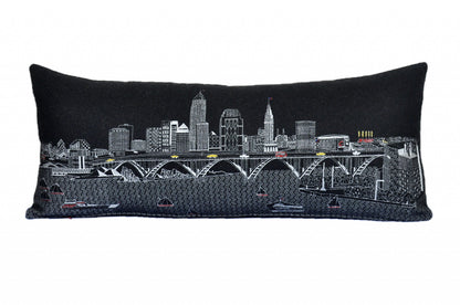 35" Black Cleveland Nighttime Skyline Lumbar Decorative Pillow FurniFindUSA