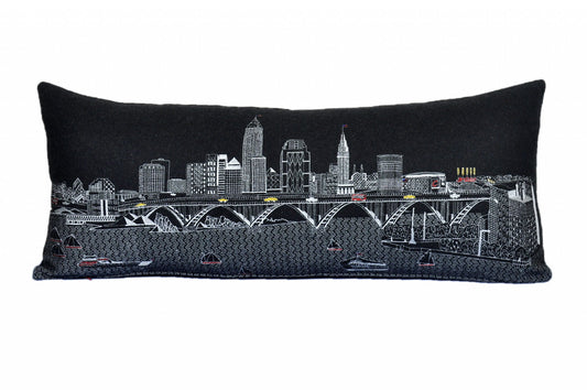 35" Black Cleveland Nighttime Skyline Lumbar Decorative Pillow FurniFindUSA