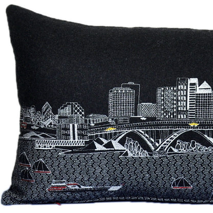 35" Black Cleveland Nighttime Skyline Lumbar Decorative Pillow FurniFindUSA
