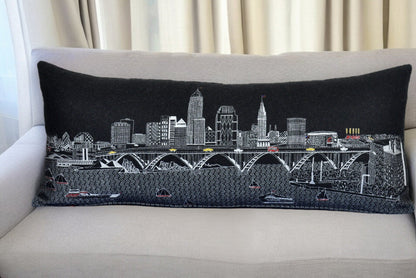 35" Black Cleveland Nighttime Skyline Lumbar Decorative Pillow FurniFindUSA
