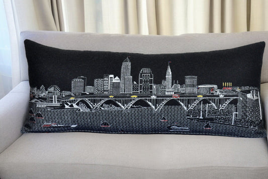 35" Black Cleveland Nighttime Skyline Lumbar Decorative Pillow FurniFindUSA