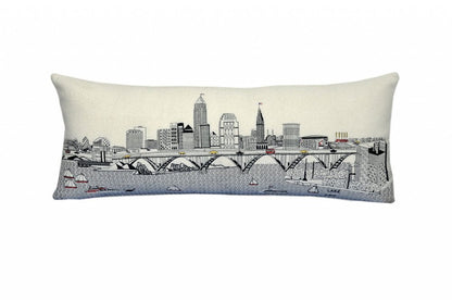 14" X 35" Dark Gray And White Cleveland Nighttime Skyline Lumbar Decorative Pillow HomeRoots