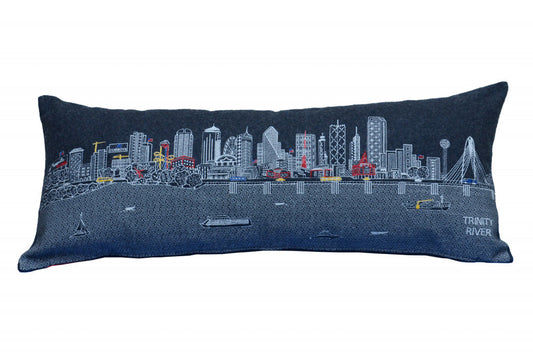 35" Black Dallas Nighttime Skyline Lumbar Decorative Pillow FurniFindUSA