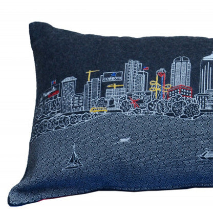 35" Black Dallas Nighttime Skyline Lumbar Decorative Pillow FurniFindUSA