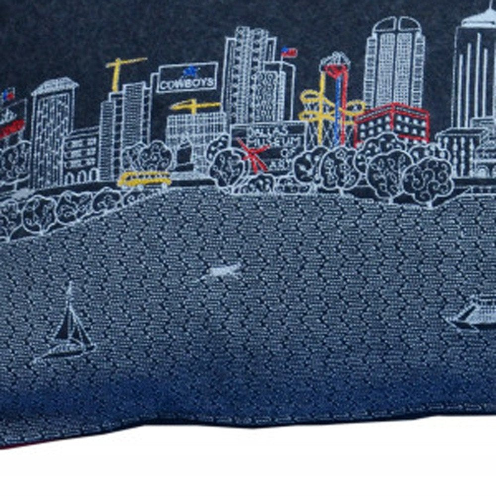 14" X 35" Dark Gray And White Dallas Nighttime Skyline Lumbar Decorative Pillow — view 3
