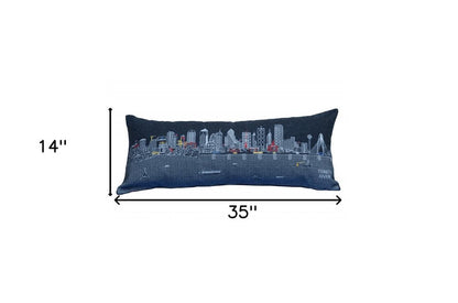 14" X 35" Dark Gray And White Dallas Nighttime Skyline Lumbar Decorative Pillow HomeRoots
