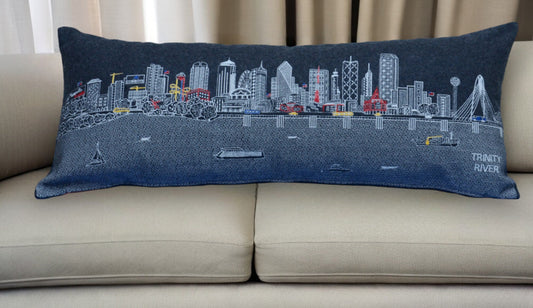 35" Black Dallas Nighttime Skyline Lumbar Decorative Pillow FurniFindUSA