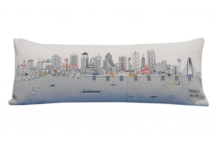 14" X 35" Dark Gray And White Dallas Nighttime Skyline Lumbar Decorative Pillow HomeRoots