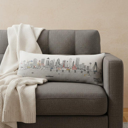 14" X 35" Dark Gray And White Dallas Nighttime Skyline Lumbar Decorative Pillow HomeRoots