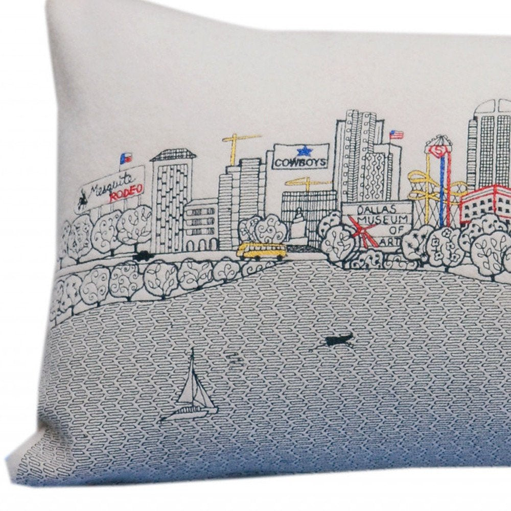 14" X 35" Dark Gray And White Dallas Nighttime Skyline Lumbar Decorative Pillow — view 8