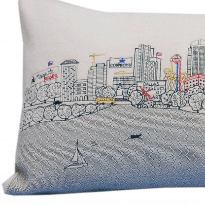 14" X 35" Dark Gray And White Dallas Nighttime Skyline Lumbar Decorative Pillow HomeRoots