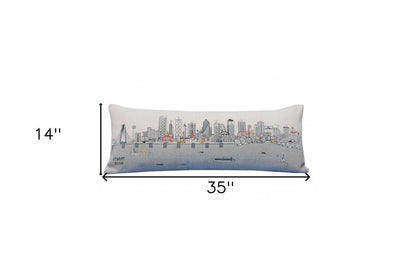 14" X 35" Dark Gray And White Dallas Nighttime Skyline Lumbar Decorative Pillow HomeRoots