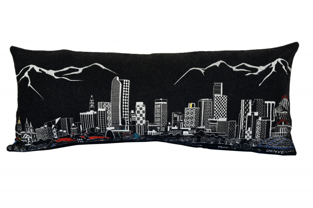 35" Black Denver Nighttime Skyline Lumbar Decorative Pillow FurniFindUSA