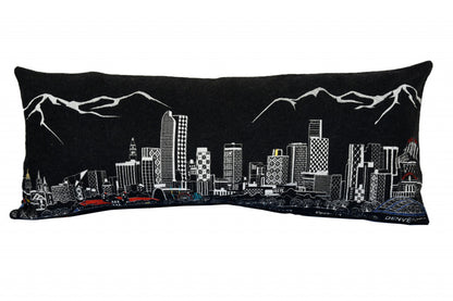 35" Black Denver Nighttime Skyline Lumbar Decorative Pillow FurniFindUSA