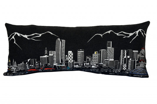 35" Black Denver Nighttime Skyline Lumbar Decorative Pillow FurniFindUSA
