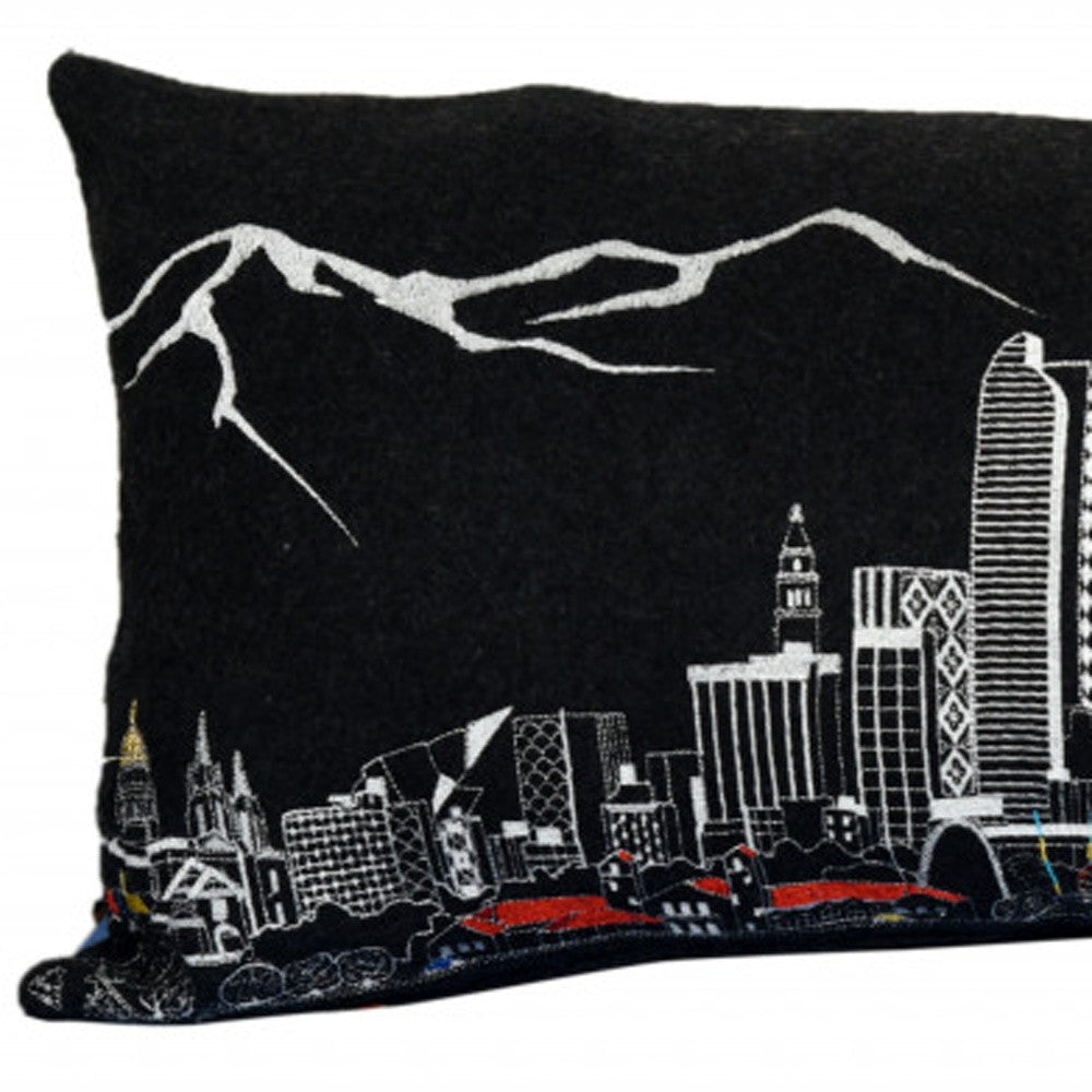 35" Black Denver Nighttime Skyline Lumbar Decorative Pillow FurniFindUSA