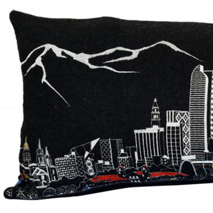 14" X 35" Dark Gray And White Denver Nighttime Skyline Lumbar Decorative Pillow HomeRoots