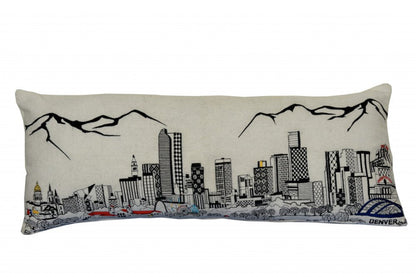 14" X 35" Dark Gray And White Denver Nighttime Skyline Lumbar Decorative Pillow HomeRoots