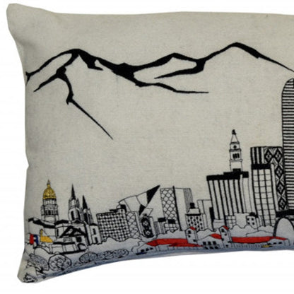 14" X 35" Dark Gray And White Denver Nighttime Skyline Lumbar Decorative Pillow HomeRoots