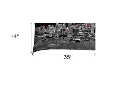 14" X 35" Dark Gray And White Detroit Nighttime Skyline Lumbar Decorative Pillow HomeRoots