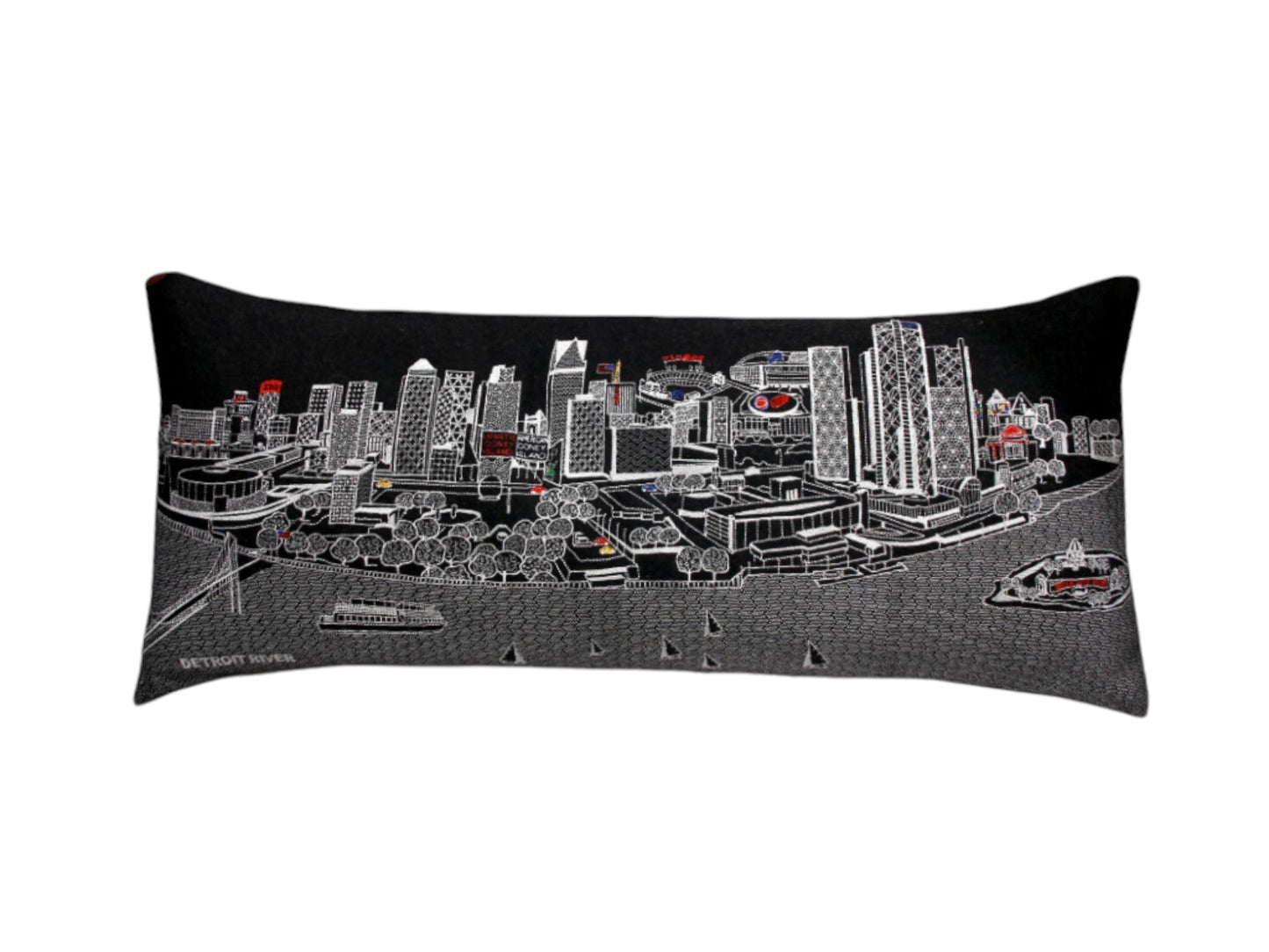 35" Black Detroit Nighttime Skyline Lumbar Decorative Pillow FurniFindUSA