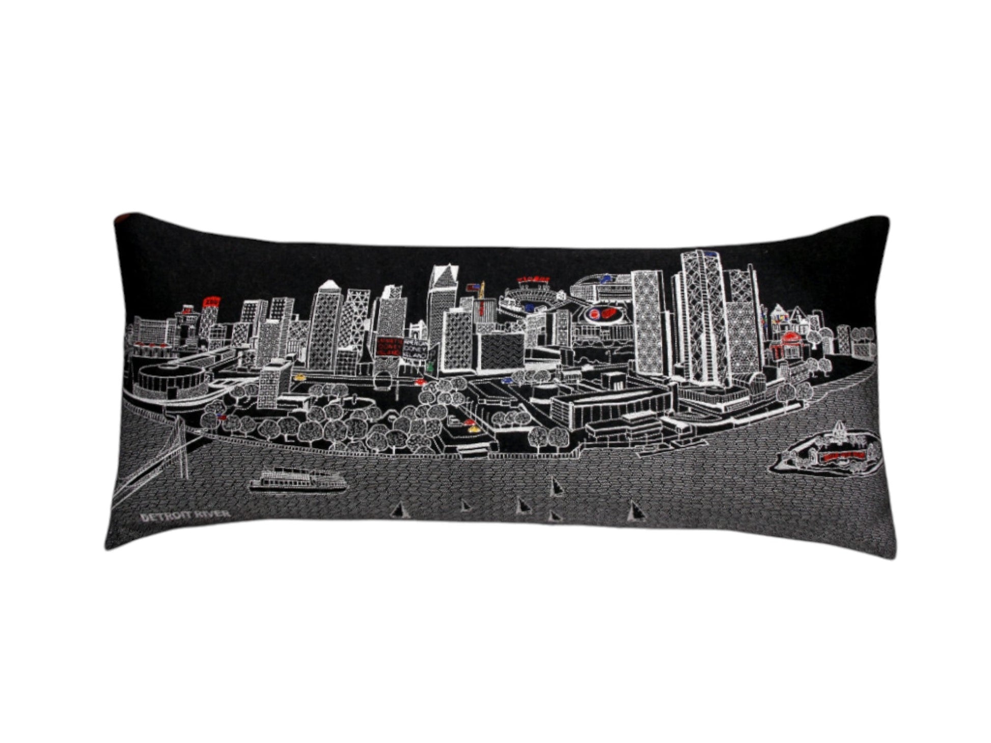 35" Black Detroit Nighttime Skyline Lumbar Decorative Pillow FurniFindUSA