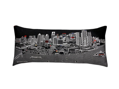 35" Black Detroit Nighttime Skyline Lumbar Decorative Pillow FurniFindUSA