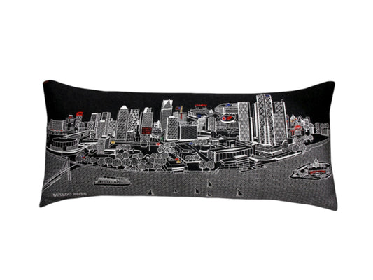 35" Black Detroit Nighttime Skyline Lumbar Decorative Pillow FurniFindUSA
