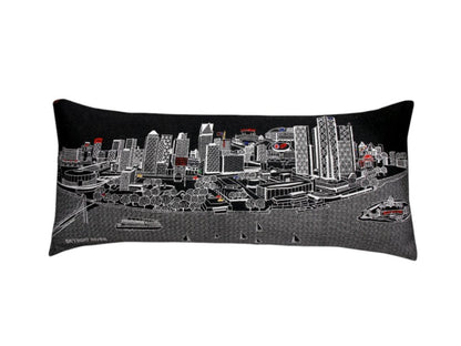 14" X 35" Dark Gray And White Detroit Nighttime Skyline Lumbar Decorative Pillow HomeRoots