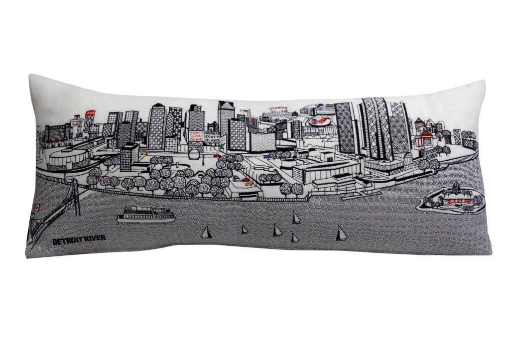 35" White Detroit Daylight Skyline Lumbar Decorative Pillow FurniFindUSA