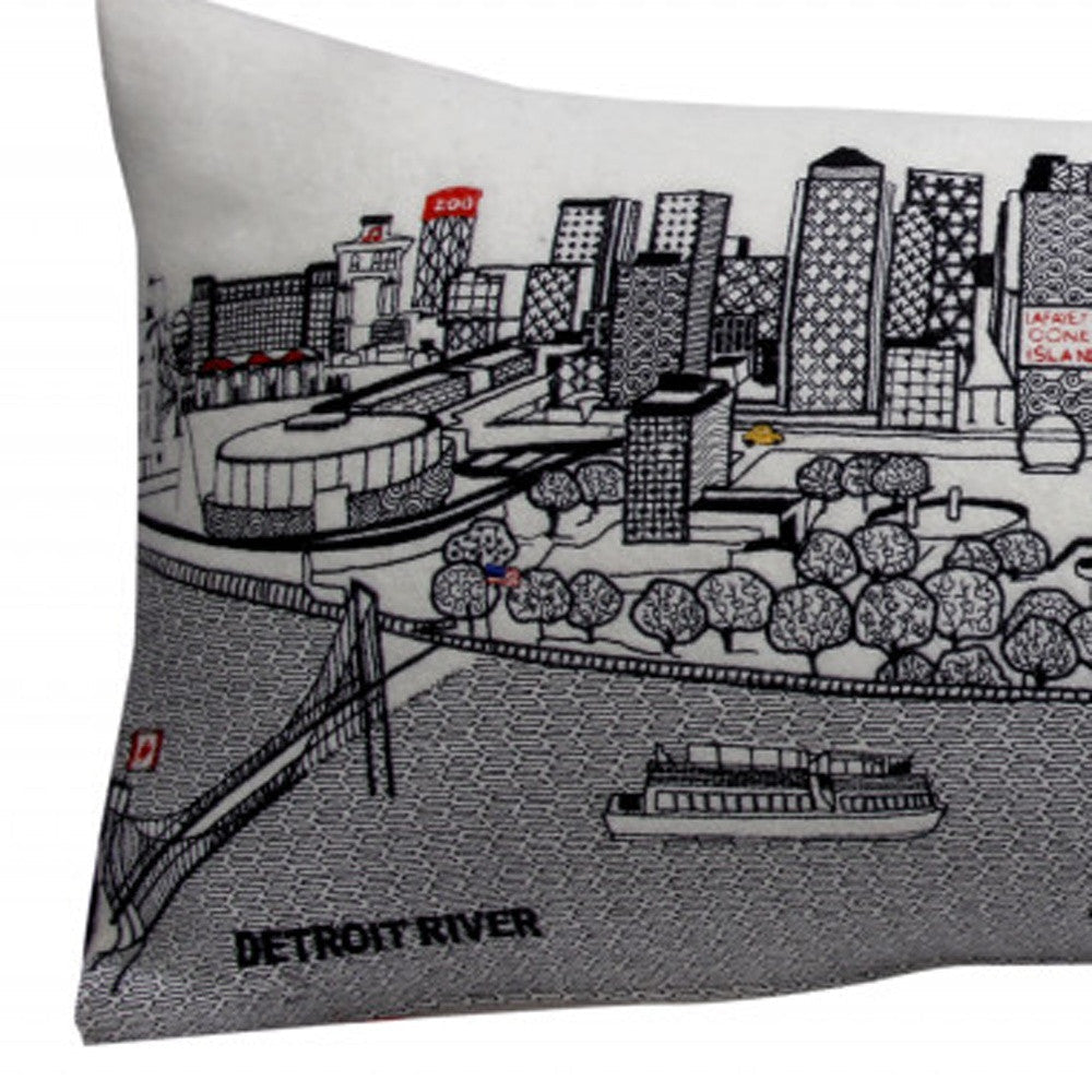 35" White Detroit Daylight Skyline Lumbar Decorative Pillow FurniFindUSA