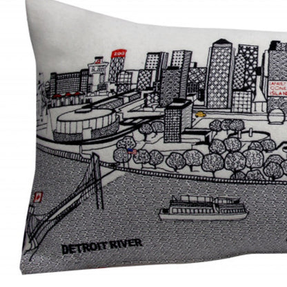35" White Detroit Daylight Skyline Lumbar Decorative Pillow FurniFindUSA