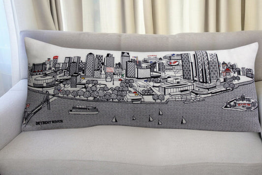35" White Detroit Daylight Skyline Lumbar Decorative Pillow FurniFindUSA