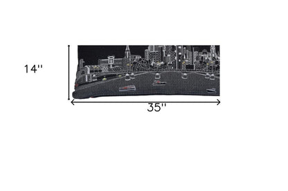 14" X 35" Dark Gray And White Frankfurt Nighttime Skyline Lumbar Decorative Pillow HomeRoots